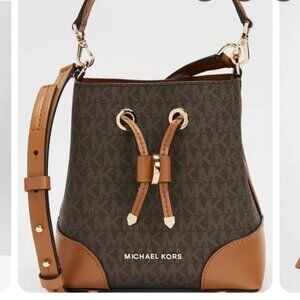 BRAND NEW WITH TAGS MK LEATHER BROWN DRAWSTRING BUCKET BAG